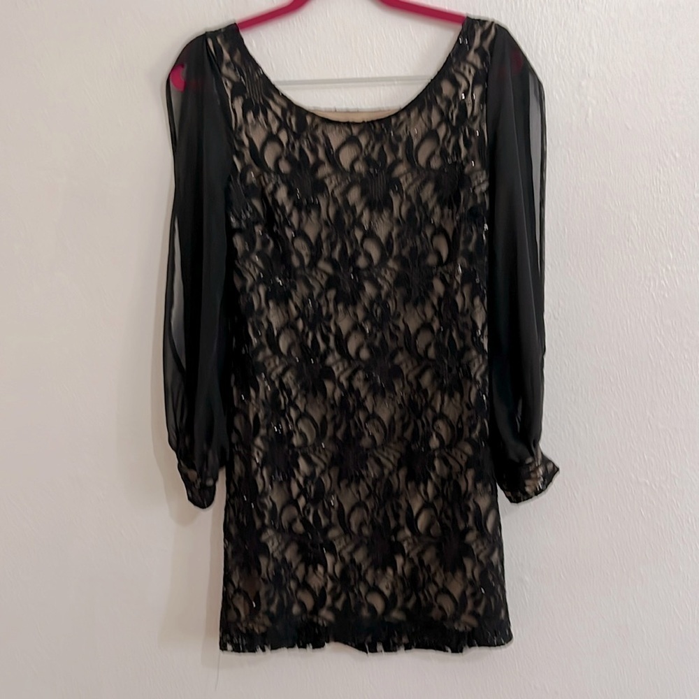 Vintage Size 8 Black Lace Sequin Whimsigoth Glam Y2K Mini Dress
